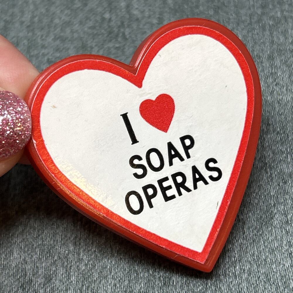Vintage 1980s I LOVE SOAP OPERAS Heart Fridge Magnet TV Show Kitsch HONG KONG